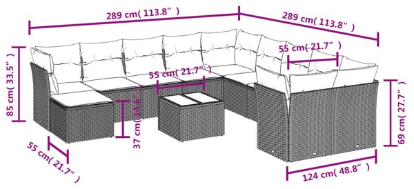 VidaXL 12 részes barna polyrattan kerti ülőgarnitúra párnákkal