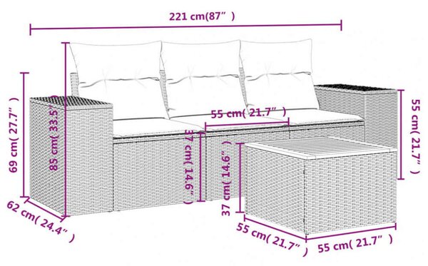 VidaXL Polyrattan Kerti Ülőgarnitúra - 4 részes szürke