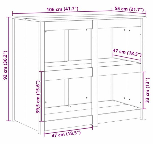 VidaXL Konyhaszekrény Meleg fehér 106 x 55 x 92 cm Tömör fenyőfa