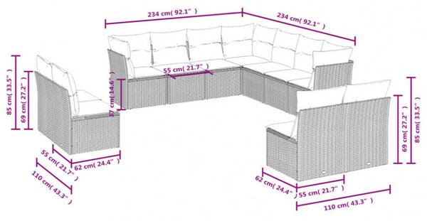 VidaXL Polyrattan Kerti Ülőgarnitúra - Fekete - 11 részes