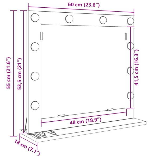 VidaXL Toalett Tükör Fehér 60 x 55 x 18 cm Üveg és mérnöki fa