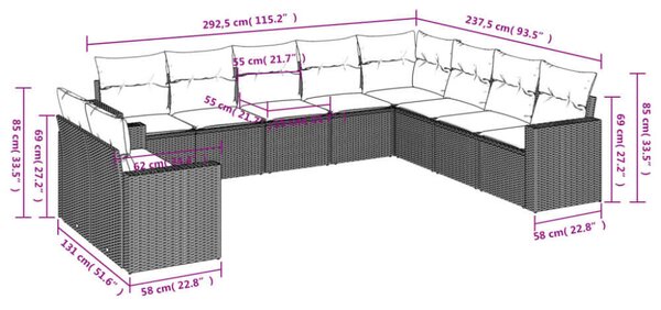 VidaXL Polyrattan Kerti Ülőgarnitúra - Barna - 10 részes
