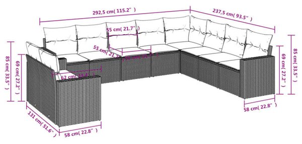 VidaXL Polyrattan Kerti Ülőgarnitúra - 10 részes - Fekete