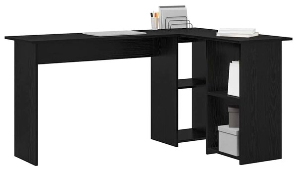 VidaXL Asztal polcokkal Musta tammi 142 x 102 x 73 cm Faanyag