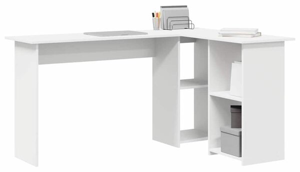VidaXL Asztal polcokkal tárolóval Fehér 142 x 102 x 73 cm Faanyag
