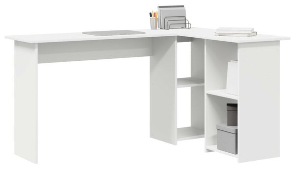 VidaXL Asztal polcokkal tárolóval Fehér 142 x 102 x 73 cm Faanyag