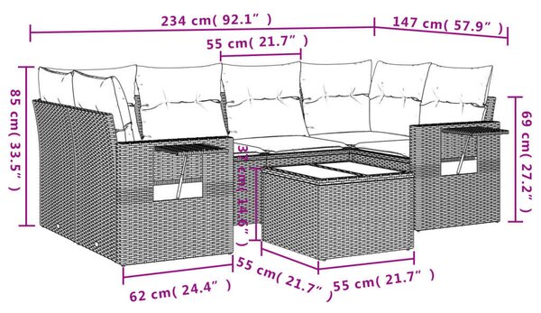 VidaXL Polyrattan Kerti Ülőgarnitúra - 7 részes, Világosszürke