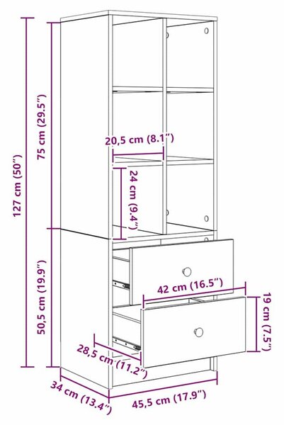 VidaXL Magasfiú fiókkal Sonoma tölgy 45,5 x 34 x 127 cm