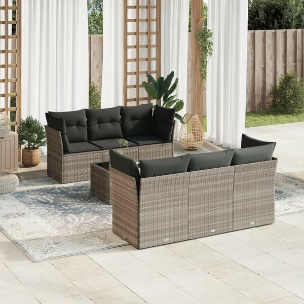VidaXL Polyrattan Kerti Ülőgarnitúra - 7 részes, Világosszürke