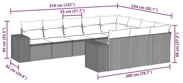 VidaXL Polyrattan Kerti Ülőgarnitúra - 10 részes, Világosszürke