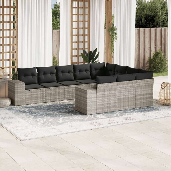 VidaXL Polyrattan Kerti Ülőgarnitúra - 10 részes, Világosszürke
