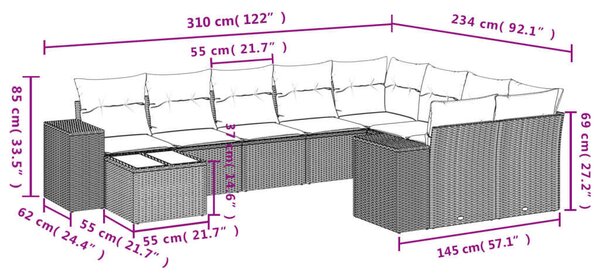 VidaXL Polyrattan Kerti Ülőgarnitúra - 10 részes, Világosszürke