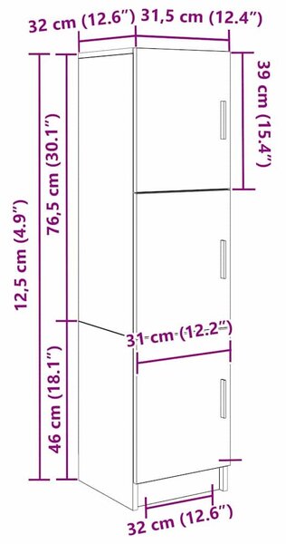 VidaXL Magasfiú Szürke Sonoma 31.5 x 32 x 122.5 cm