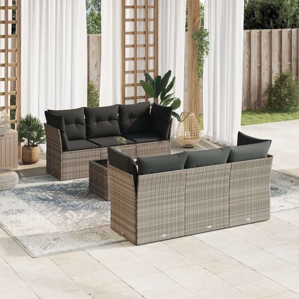 VidaXL Polyrattan Kerti Ülőgarnitúra - 7 részes, Világosszürke
