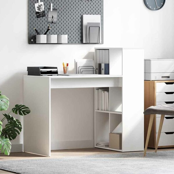 VidaXL Asztal polcokkal tárolóval Fehér 108 x 55 x 103,5 cm Faanyag