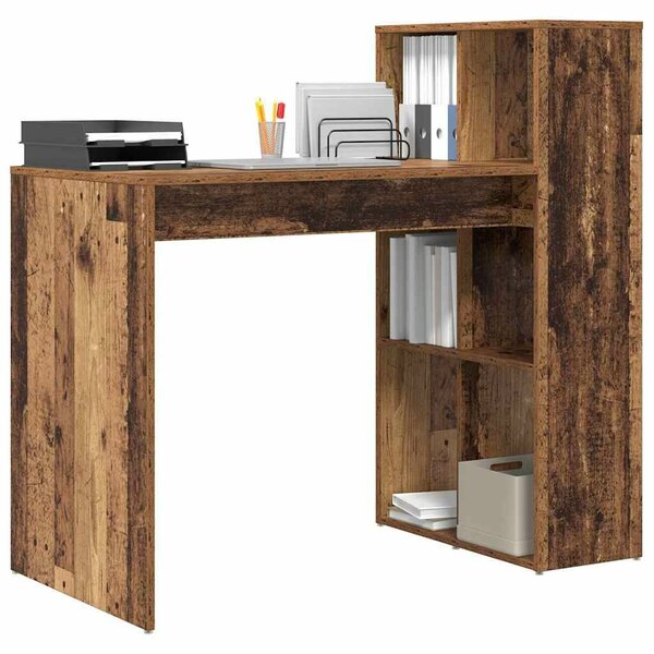 VidaXL Asztal polcokkal tárolóval Régi fa 108 x 55 x 103,5 cm Faanyag