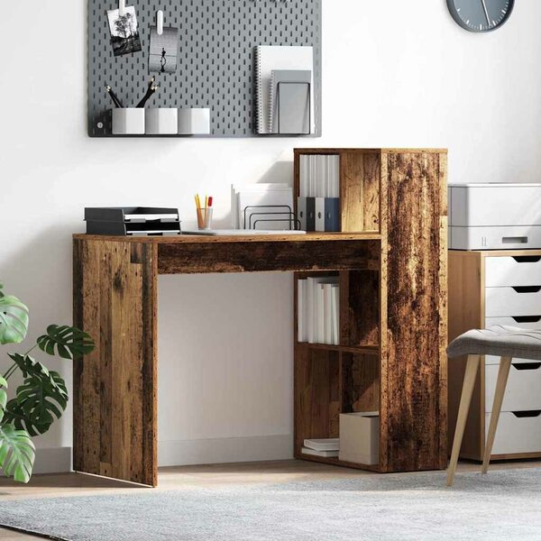 VidaXL Asztal polcokkal tárolóval Régi fa 108 x 55 x 103,5 cm Faanyag