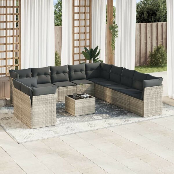 VidaXL Polyrattan Kerti Ülőgarnitúra - 12 részes, Világosszürke