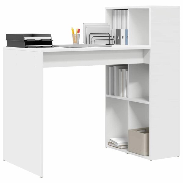 VidaXL Asztal polcokkal tárolóval Fehér 108 x 55 x 103,5 cm Faanyag
