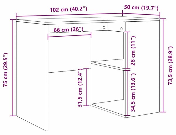VidaXL Íróasztal polcokkal Szürke Sonoma 102 x 50 x 75 cm Faanyag