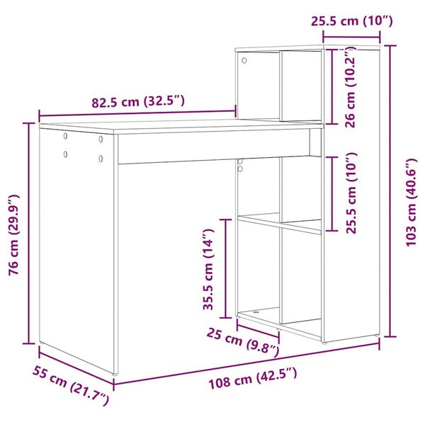 VidaXL Asztal polcokkal tárolóval Régi fa 108 x 55 x 103,5 cm Faanyag
