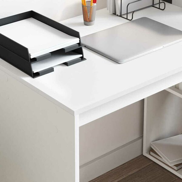 VidaXL Asztal polcokkal tárolóval Fehér 108 x 55 x 103,5 cm Faanyag