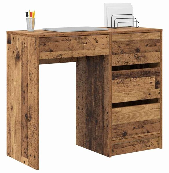 VidaXL Asztal fiókkal polcokkal Régi fa 90 x 37,5 x 75 cm Faanyag