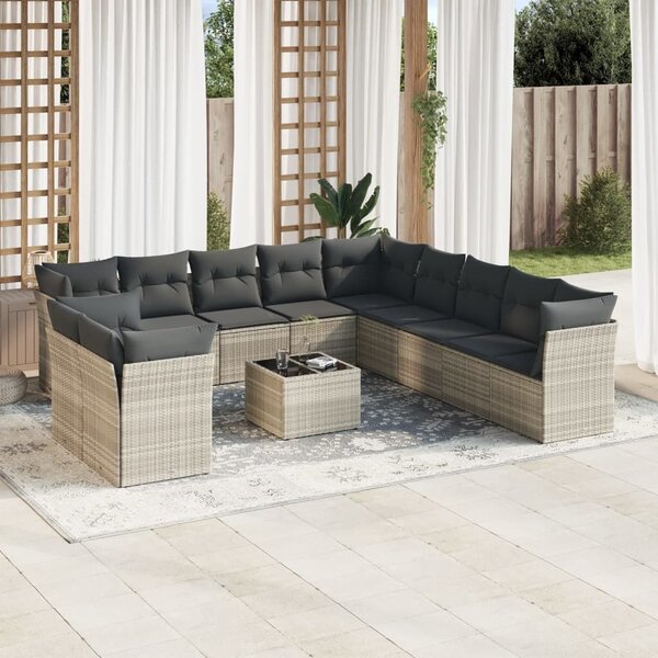 VidaXL Polyrattan Kerti Ülőgarnitúra - 12 részes, Világosszürke