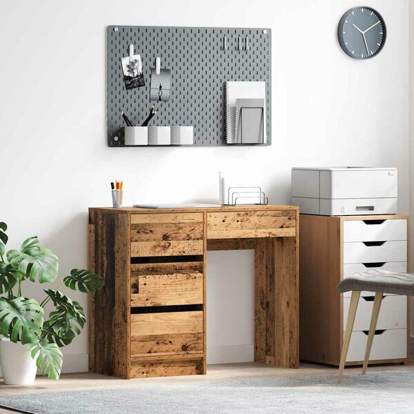 VidaXL Asztal fiókkal polcokkal Régi fa 90 x 37,5 x 75 cm Faanyag