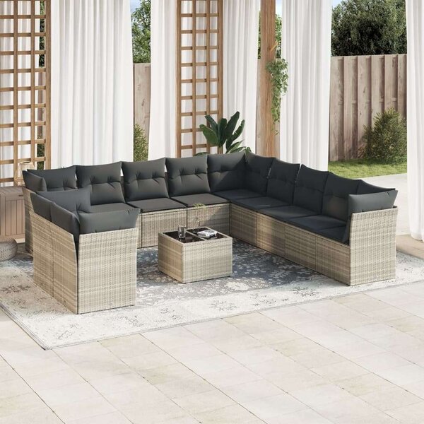 VidaXL Polyrattan Kerti Ülőgarnitúra - 12 részes, Világosszürke