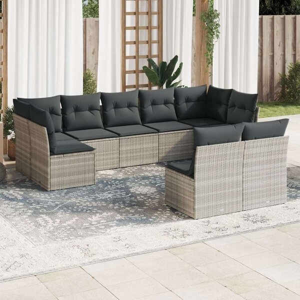 VidaXL Polyrattan Kerti Ülőgarnitúra - 9 részes - Világosszürke