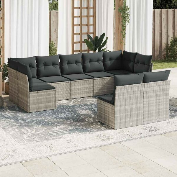 VidaXL Polyrattan Kerti Ülőgarnitúra - 9 részes - Világosszürke