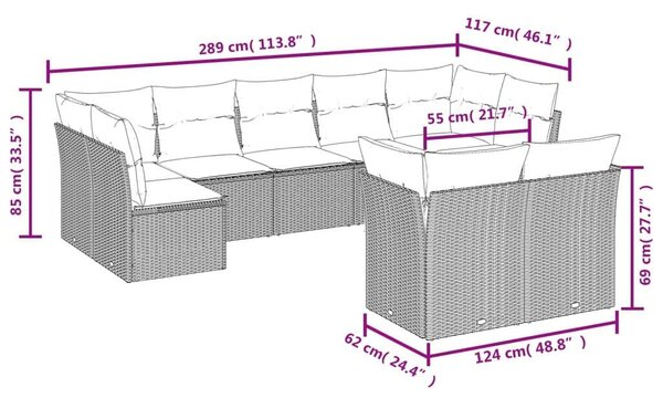 VidaXL Polyrattan Kerti Ülőgarnitúra - 9 részes - Világosszürke
