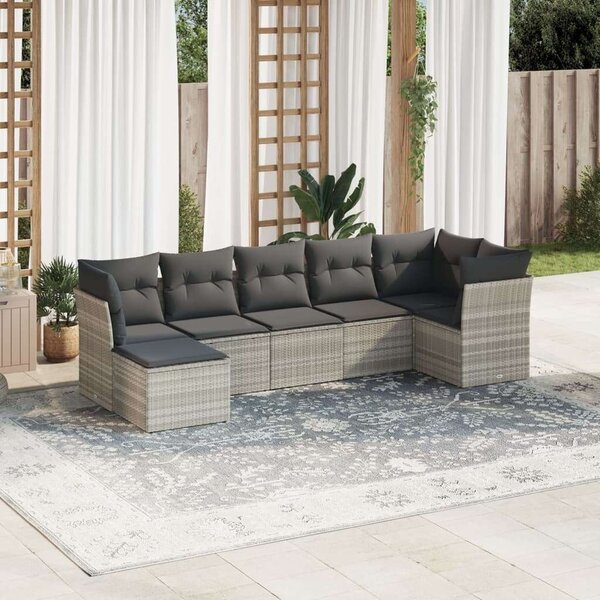 VidaXL 7 részes világosszürke polyrattan kerti ülőgarnitúra párnákkal
