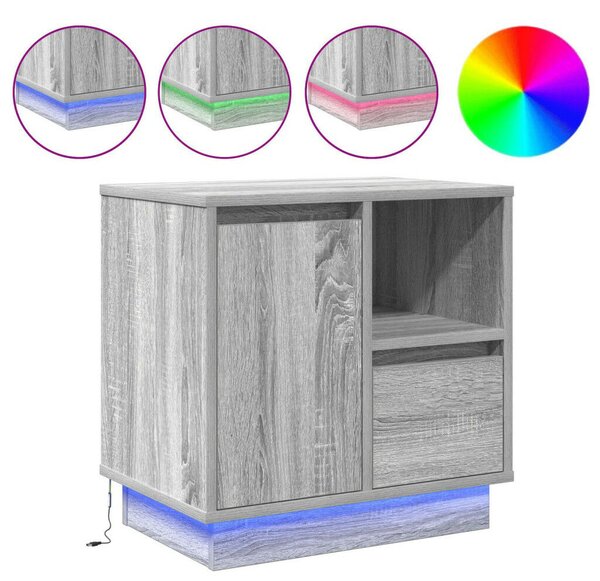 VidaXL Éjjeli szekrény LED világítással 2 db Szürke Sonoma 50x34,5x50 cm