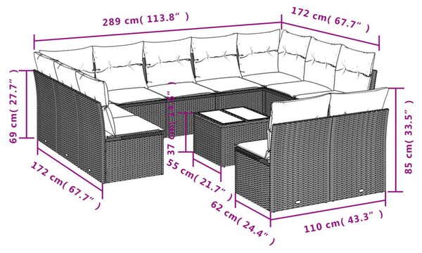 VidaXL Polyrattan Kerti Ülőgarnitúra - 12 részes