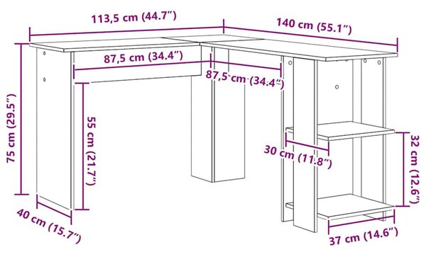 VidaXL Sarokasztal Tárolással Musta tammi 140 x 113.5 x 75 cm Faanyag