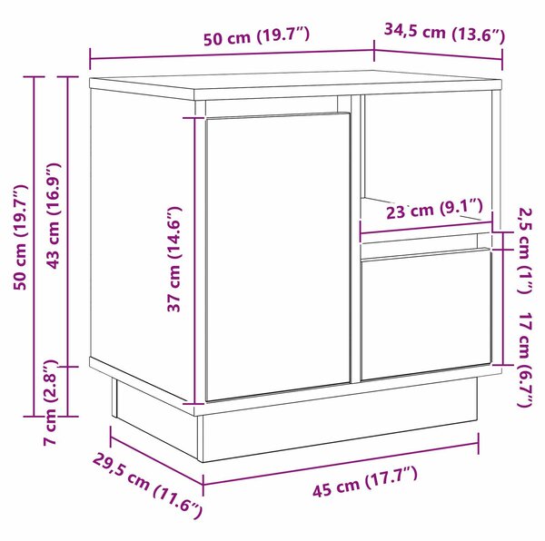 VidaXL Éjjeli szekrény LED világítással 2 db Szürke Sonoma 50x34,5x50 cm
