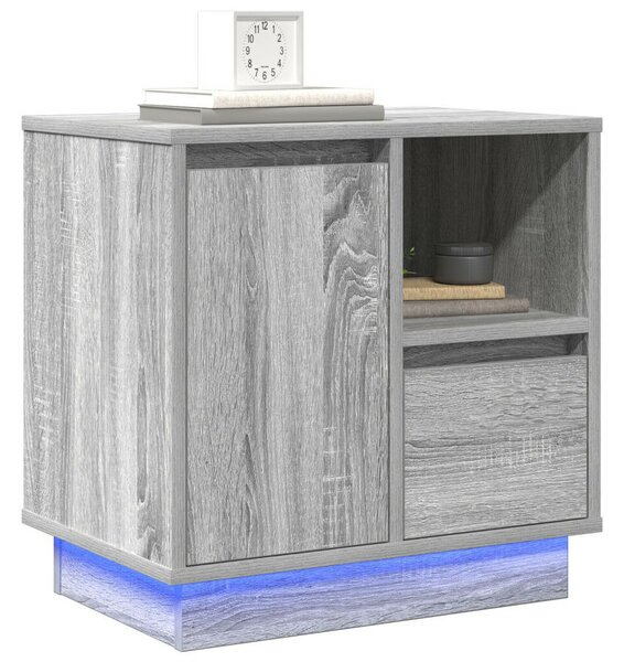 VidaXL Éjjeli szekrény LED világítással 2 db Szürke Sonoma 50x34,5x50 cm