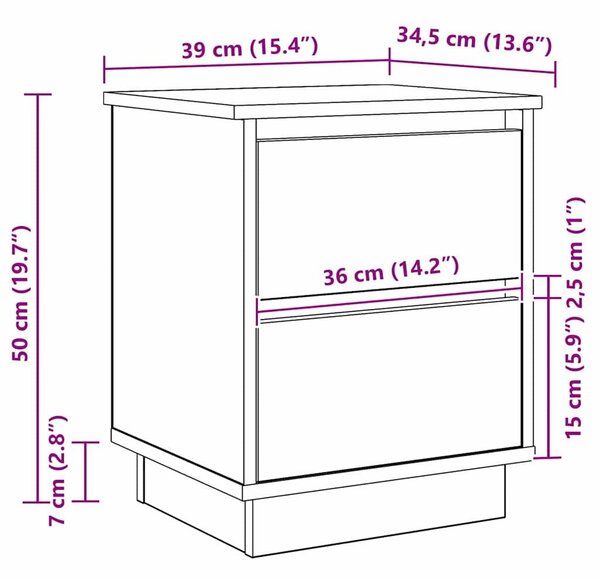 VidaXL Éjjeliszekrény 2 pcs Füstölt tölgy 39 x 34,5 x 50 cm Faanyag