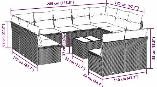 VidaXL Polyrattan Kerti Ülőgarnitúra - 12 részes