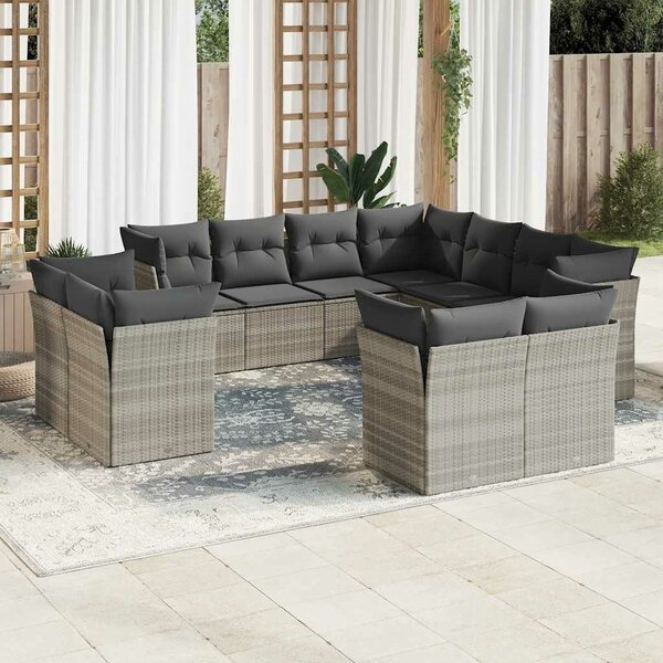 VidaXL 11 részes világosszürke polyrattan kerti ülőgarnitúra párnákkal