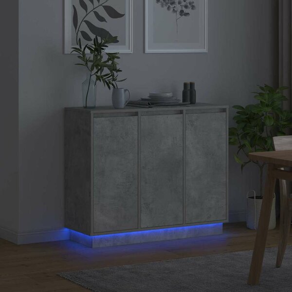 VidaXL LED tálaló Beton Szürke 90 x 32 x 75 cm Szerelt Fa
