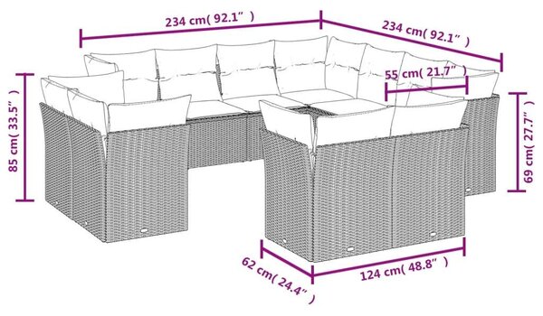 VidaXL 11 részes világosszürke polyrattan kerti ülőgarnitúra párnákkal