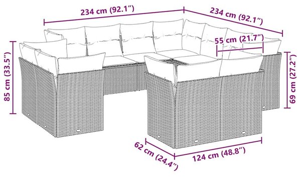 VidaXL 11 részes világosszürke polyrattan kerti ülőgarnitúra párnákkal