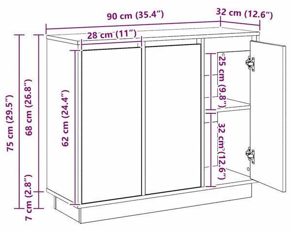 VidaXL LED tálaló Beton Szürke 90 x 32 x 75 cm Szerelt Fa