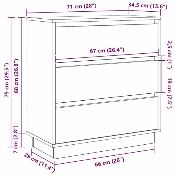 VidaXL Éjjeliszekrény fiókkal Szürke 71 x 34.5 x 75 cm Faanyag