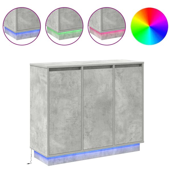 VidaXL LED tálaló Beton Szürke 90 x 32 x 75 cm Szerelt Fa