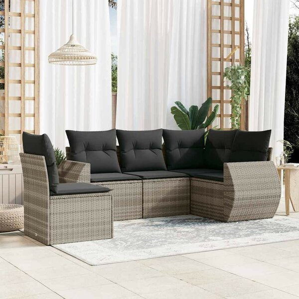 VidaXL Polyrattan Kerti Ülőgarnitúra - 5 részes, Világosszürke
