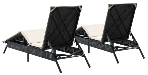 VidaXL Napozóágy - 2 db - Fekete Polyrattan - Párnával